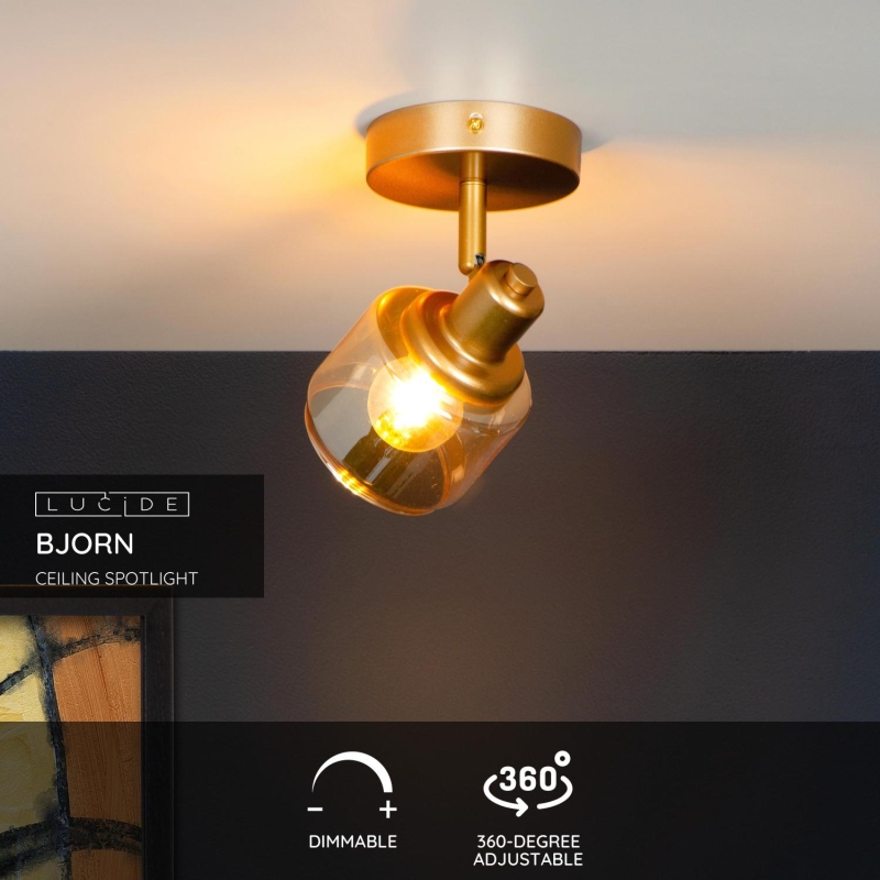 Lucide BJORN - Stropné bodové svietidlo - 1xE14 - Matt Gold / Mosadz